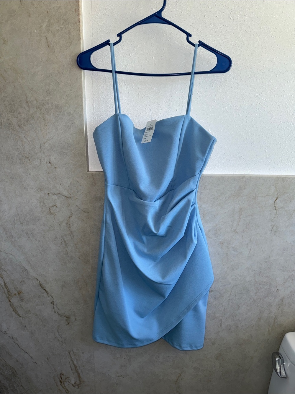 Light Blue Spaghetti Strap Draped Mini Dress